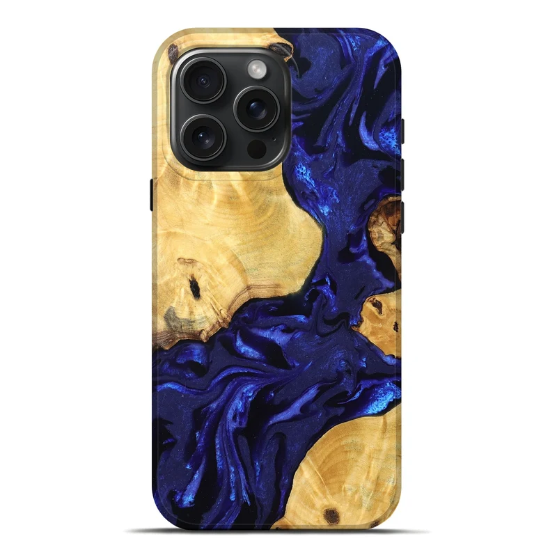 iPhone 16 Pro Max Wood Live Edge Phone Case - Kayden (Blue, 830229)
