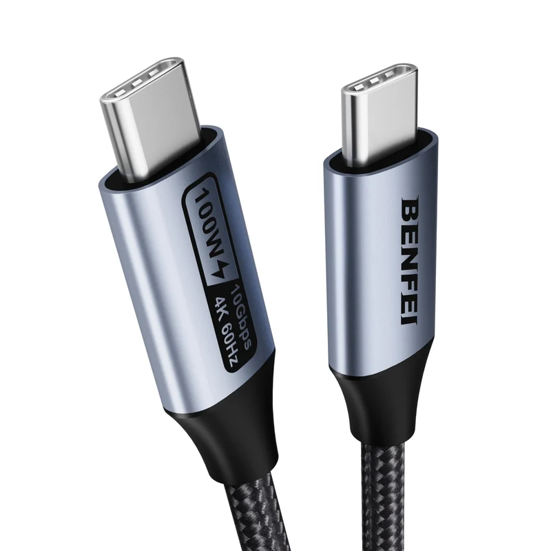 BENFEI USB C to USB C Monitor Cable(4K@120Hz), 100W PD Fast Charge, 10Gbps Data Transfer, 3ft Tangle-Free Silicone USB-C Cable [Aluminum Shell, Woven Design]