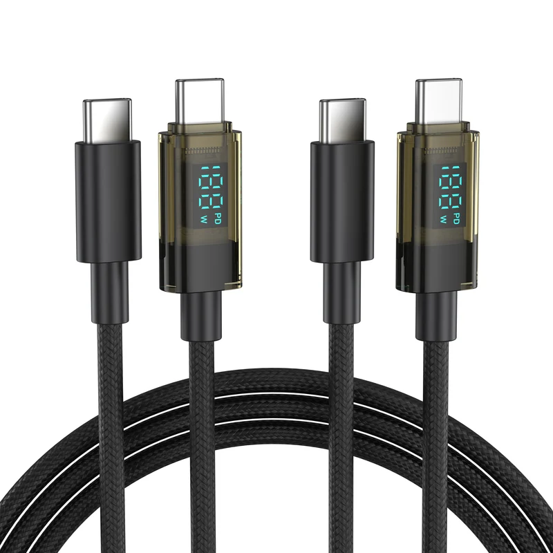 BENFEI 100W USB C to USB C Cable with LED Display [2-Pack 3.3 Feet], USB C Transparent Fast Charging Cable for iPhone 17/16/15 Pro Max/Plus, iPad, MacBook, Samsung Galaxy S25/S24/S23, Google Pixel