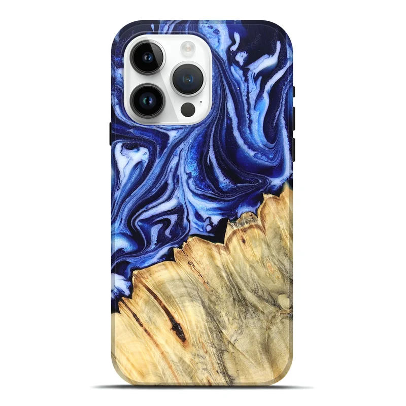 iPhone 15 Pro Max Wood Live Edge Phone Case - Coy (Blue, 830256)