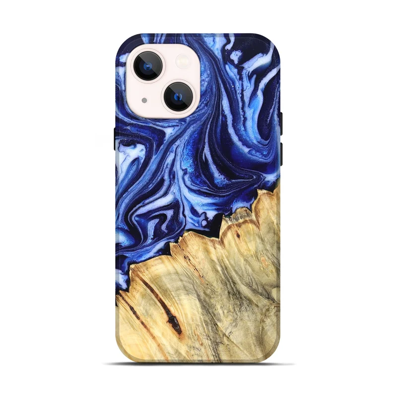 iPhone 14 Wood Live Edge Phone Case - Coy (Blue, 830256)