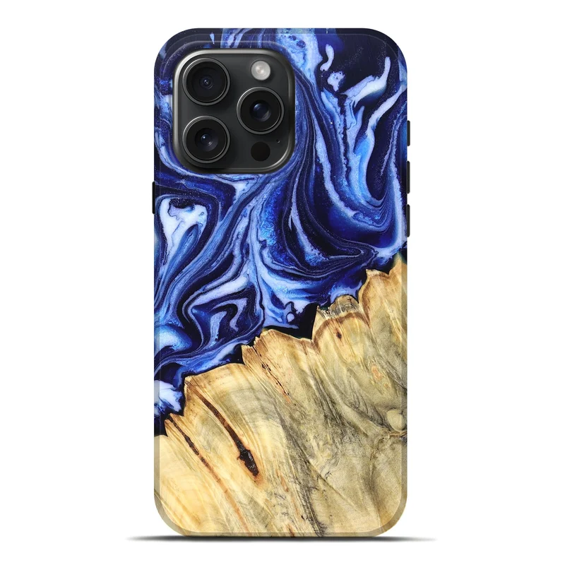iPhone 16 Pro Max Wood Live Edge Phone Case - Coy (Blue, 830256)