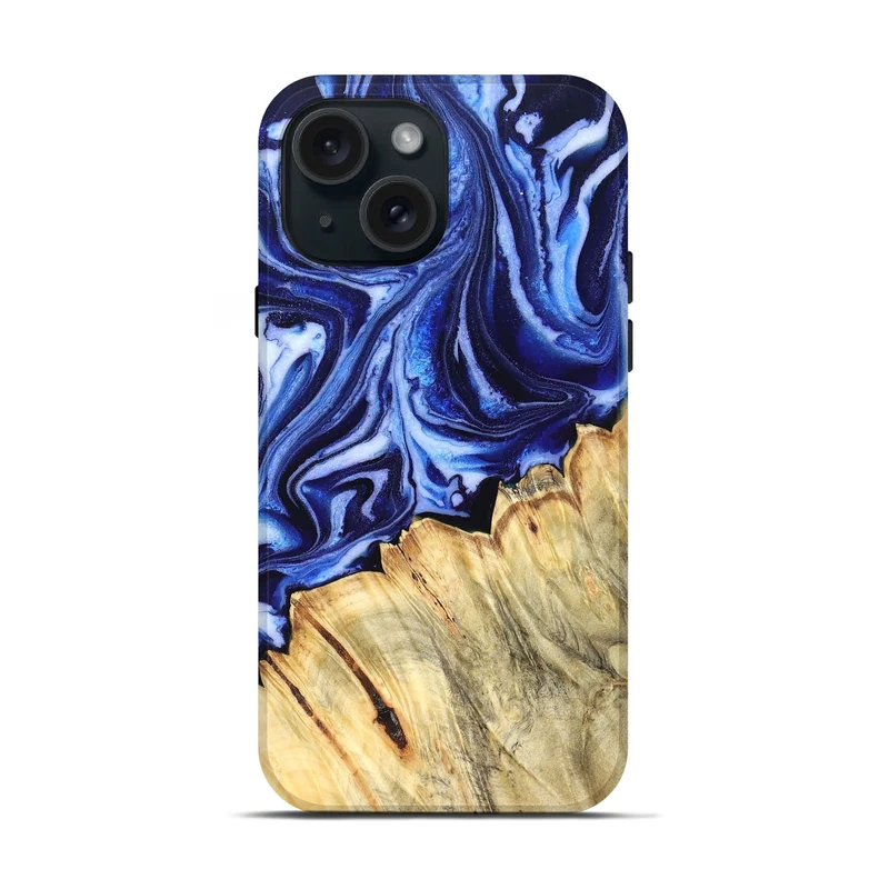iPhone 15 Wood Live Edge Phone Case - Coy (Blue, 830256)