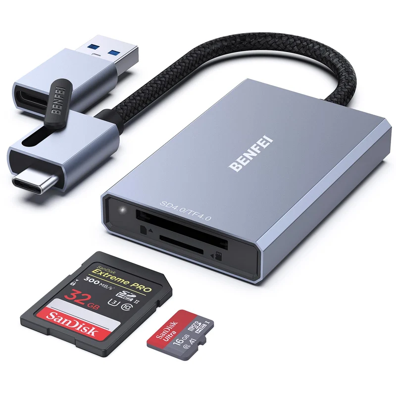 BENFEI SD 4.0 Card Reader, USB-C/USB-A 2-in-1 Memory Card Reader, for SDXC, SDHC, SD, MMC, RS-MMC, Micro SDXC, Micro SD, Micro SDHC Card, UHS-II, and UHS-I Cards