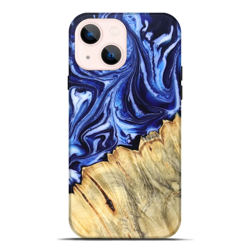 iPhone 14 Plus Wood Live Edge Phone Case - Coy (Blue, 830256)