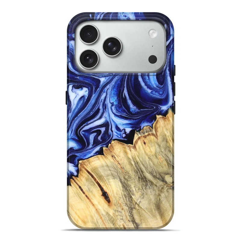 iPhone 18 Pro Max Wood Live Edge Phone Case - Coy (Blue, 830256)