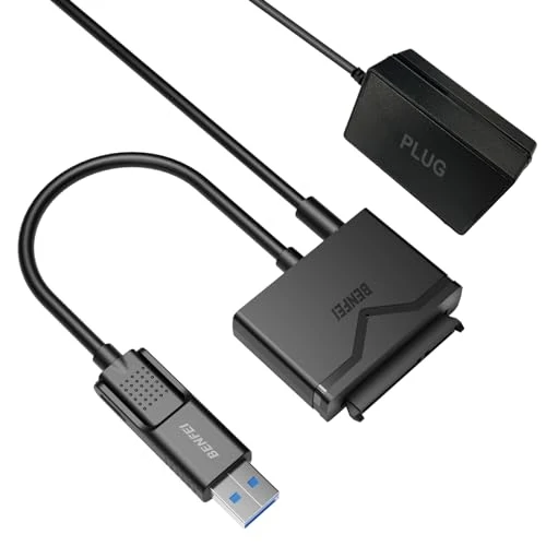 BENFEI SATA to USB 3.0 Cable, USB 3.0 to SATA III Hard Drive Adapter Compatible for 2.5 3.5 Inch HDD/SSD Hard Drive Disk with 12V/2A Power Adapter, Support UASP USB to 2.5 3.5 SSD HDD