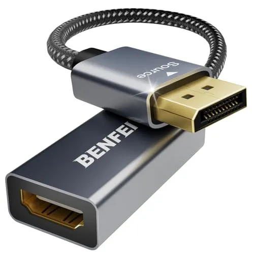 BENFEI 4K DisplayPort to HDMI Adapter Cable, (2K 60Hz, 1080p 120Hz) Uni-Directional Display Port to HDMI Monitor Converter Compatible for HP, Dell, GPU, AMD, NVIDIA, More. Male to Female 1 Grey