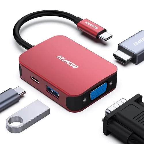 BENFEI USB C HUB 4in1, USB Type-C to HDMI VGA Adapter, USB C to USB Adapter, USB Type-C Power Delivery