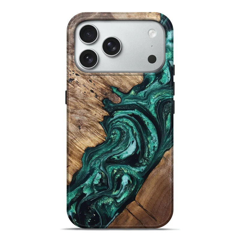 iPhone 18 Pro Max Wood Live Edge Phone Case - Gael (Green, 830255)