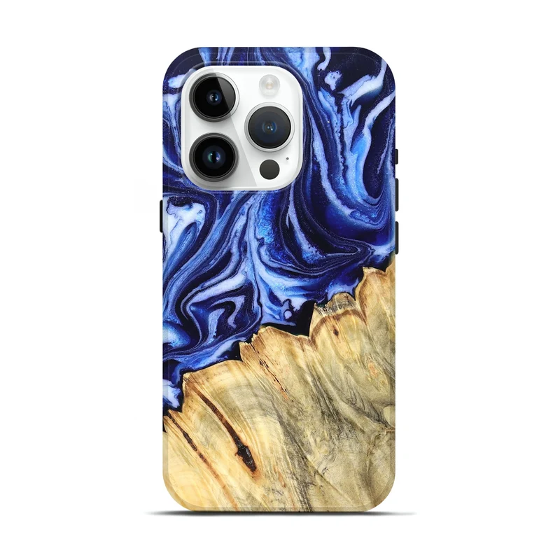 iPhone 15 Pro Wood Live Edge Phone Case - Coy (Blue, 830256)