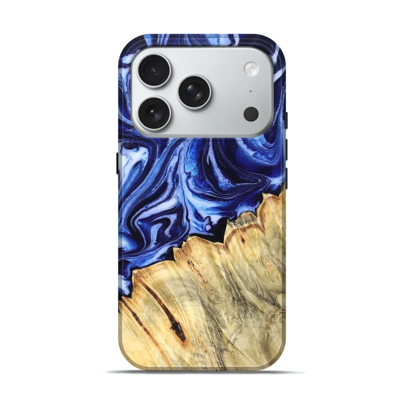 iPhone 18 Pro Wood Live Edge Phone Case - Coy (Blue, 830256)