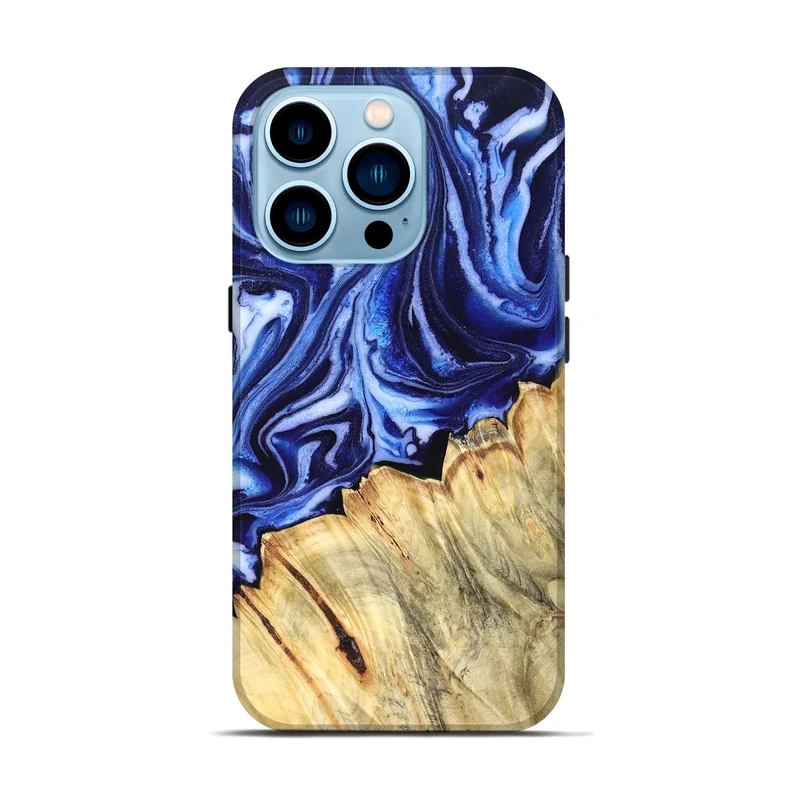iPhone 14 Pro Wood Live Edge Phone Case - Coy (Blue, 830256)