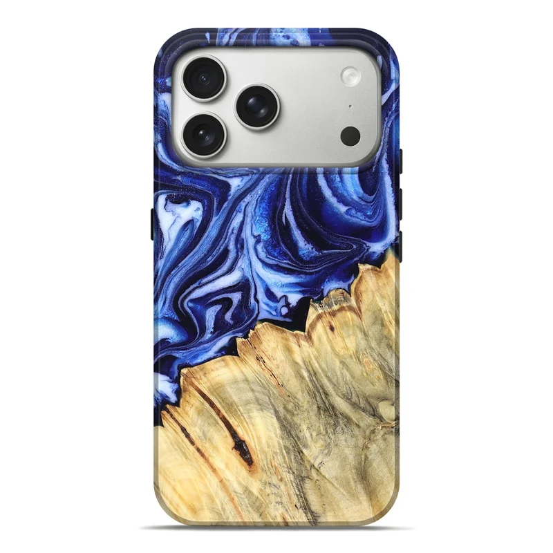 iPhone 17 Pro Max Wood Live Edge Phone Case - Coy (Blue, 830256)
