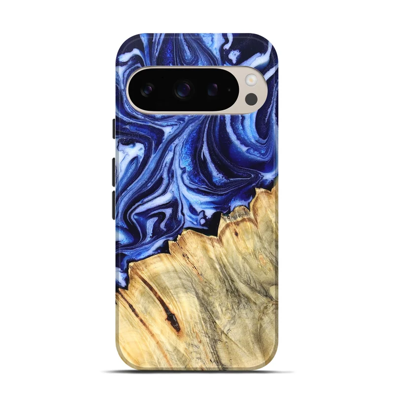 Pixel 9 Pro Wood Live Edge Phone Case - Coy (Blue, 830256)