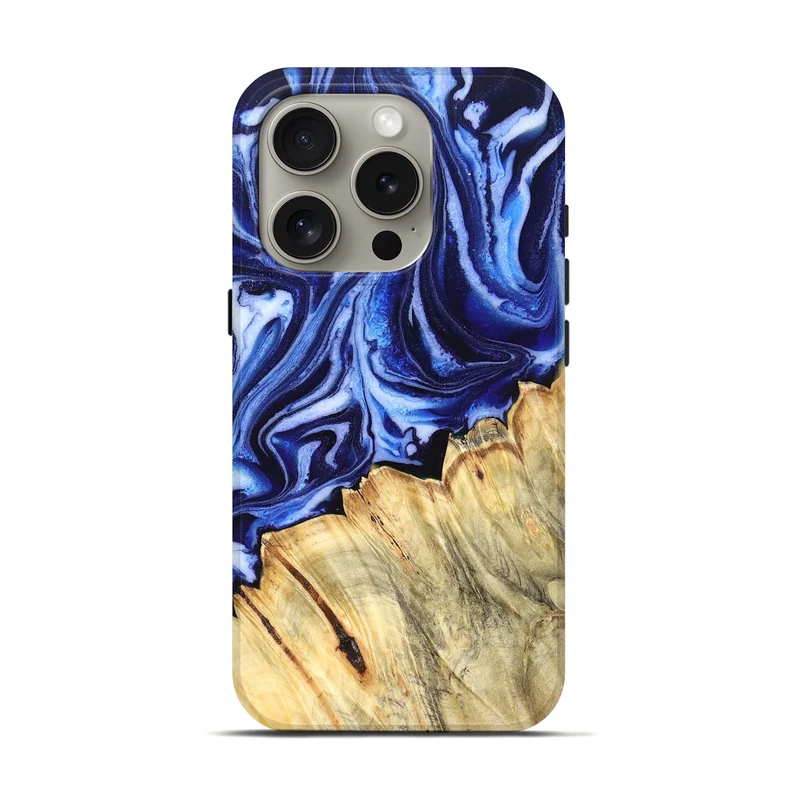 iPhone 16 Pro Wood Live Edge Phone Case - Coy (Blue, 830256)