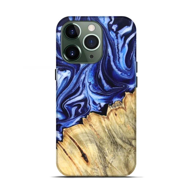iPhone 13 Pro Wood Live Edge Phone Case - Coy (Blue, 830256)