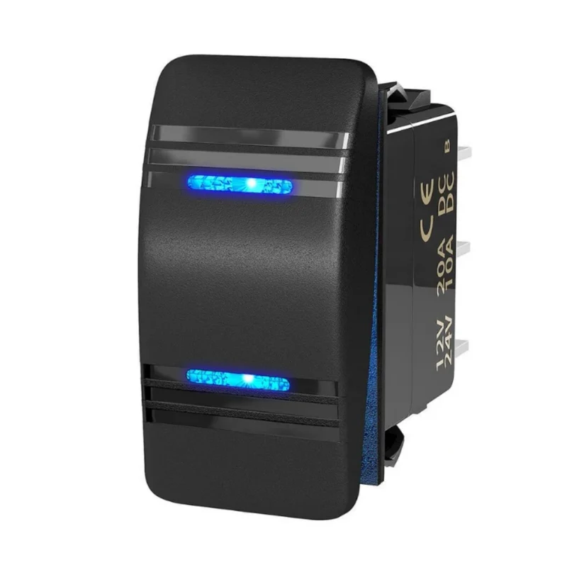 Interruttore a bilanciere rettangolare con LED blu / ON-OFF-ON / DPDT