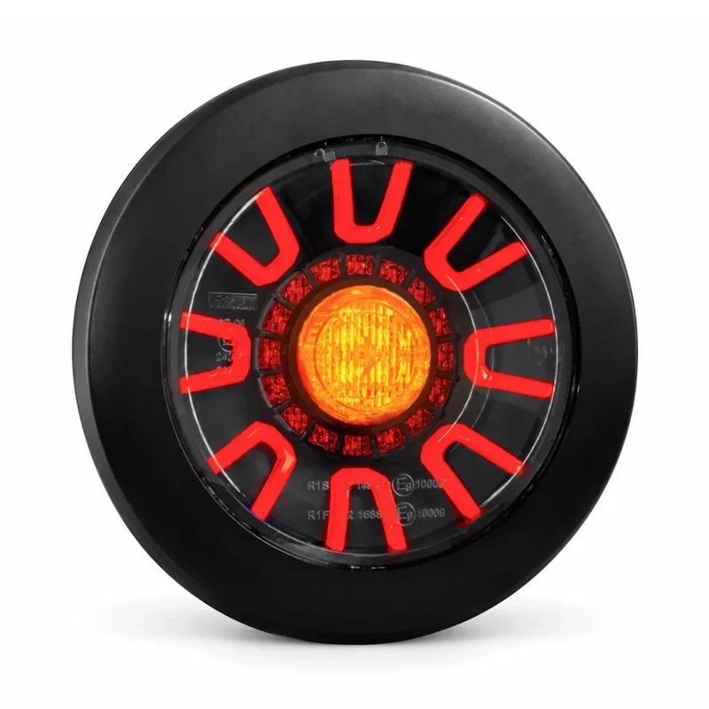 Fanale posteriore rotondo scuro Fristom con stop, posizione e indicatore di direzione / copertura nera