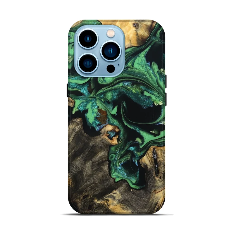 iPhone 14 Pro Wood Live Edge Phone Case - Aya (Green, 830250)