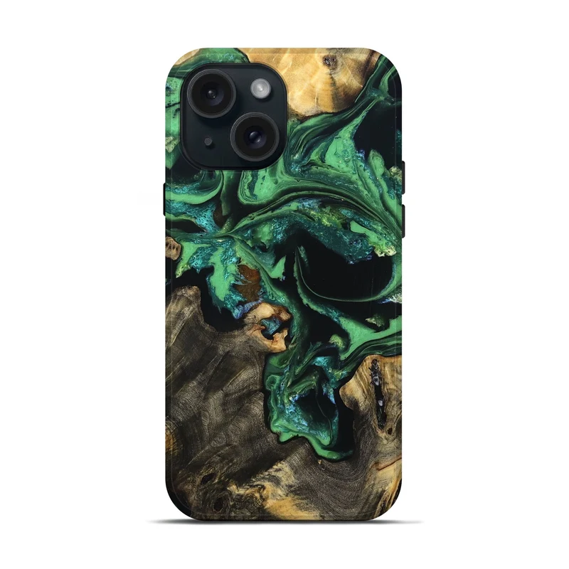 iPhone 15 Wood Live Edge Phone Case - Aya (Green, 830250)