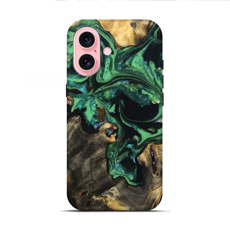 iPhone 16 Wood Live Edge Phone Case - Aya (Green, 830250)