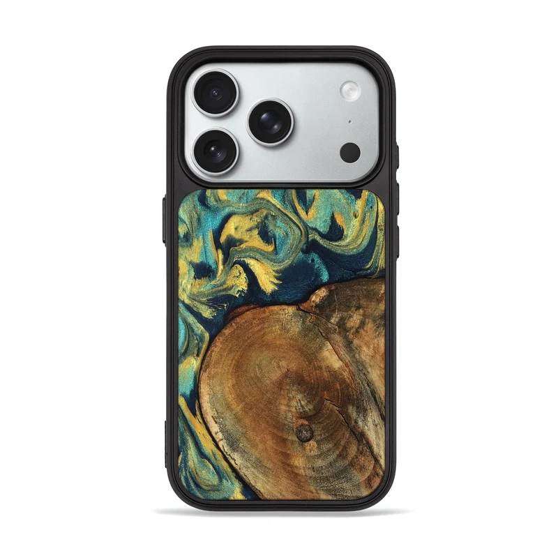 iPhone 18 Pro Wood Phone Case - Odie (Teal & Gold, 829995)