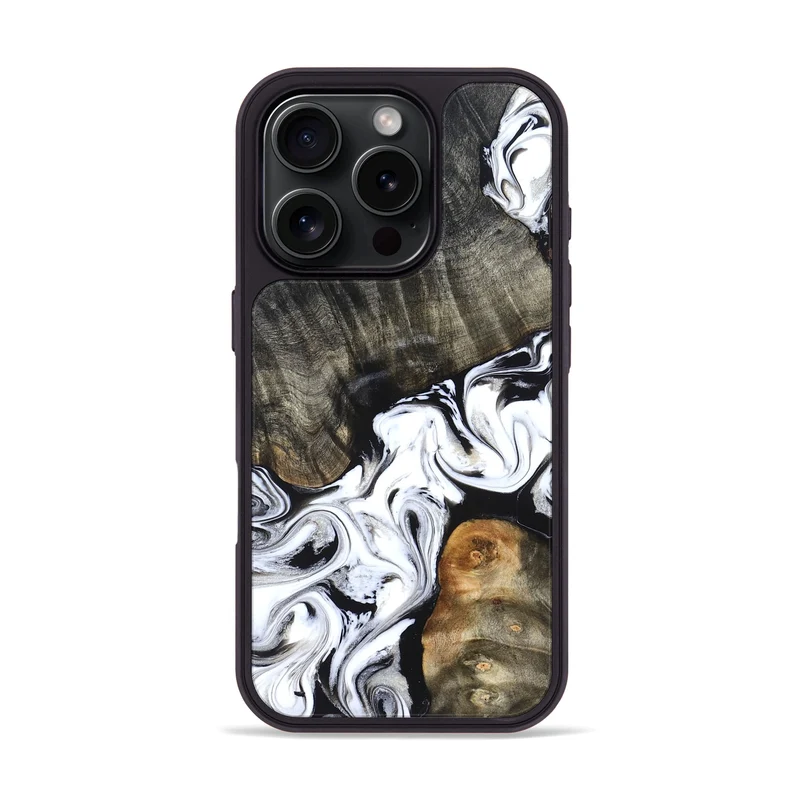 iPhone 16 Pro Wood Phone Case - Deidre (Black & White, 829735)