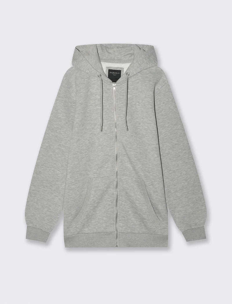 Felpa Basic con Cappuccio e Cerniera - Grigio mel.