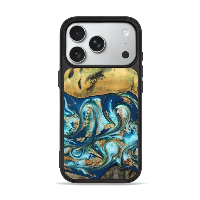 iPhone 18 Pro Wood Phone Case - Lucius (Teal & Gold, 829708)