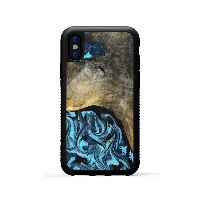 iPhone Xs Wood Phone Case - Izael (Blue, 829669)