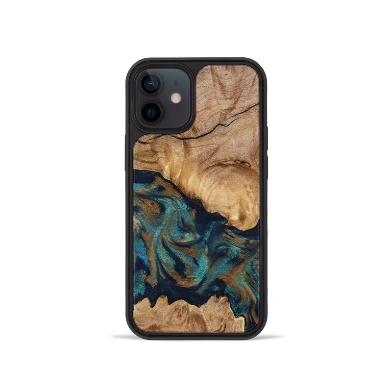 iPhone 12 mini Wood Phone Case - Makaila (Teal & Gold, 829711)