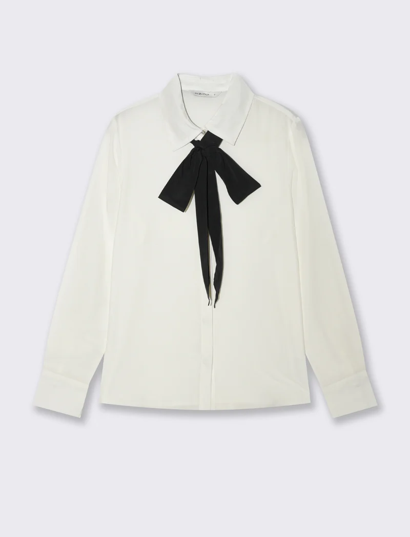 Camicia con fusciacca al collo e maniche lunghe - Bianco
