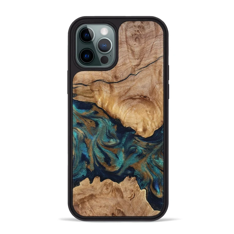 iPhone 12 Pro Max Wood Phone Case - Makaila (Teal & Gold, 829711)