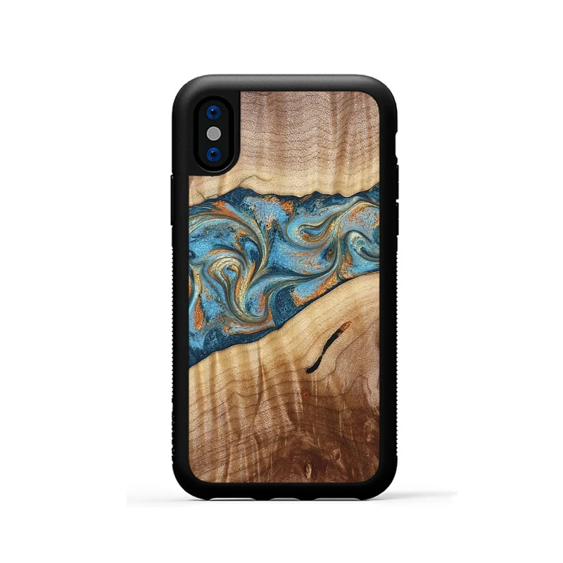 iPhone Xs Wood Phone Case - Tyrese (Teal & Gold, 829704)