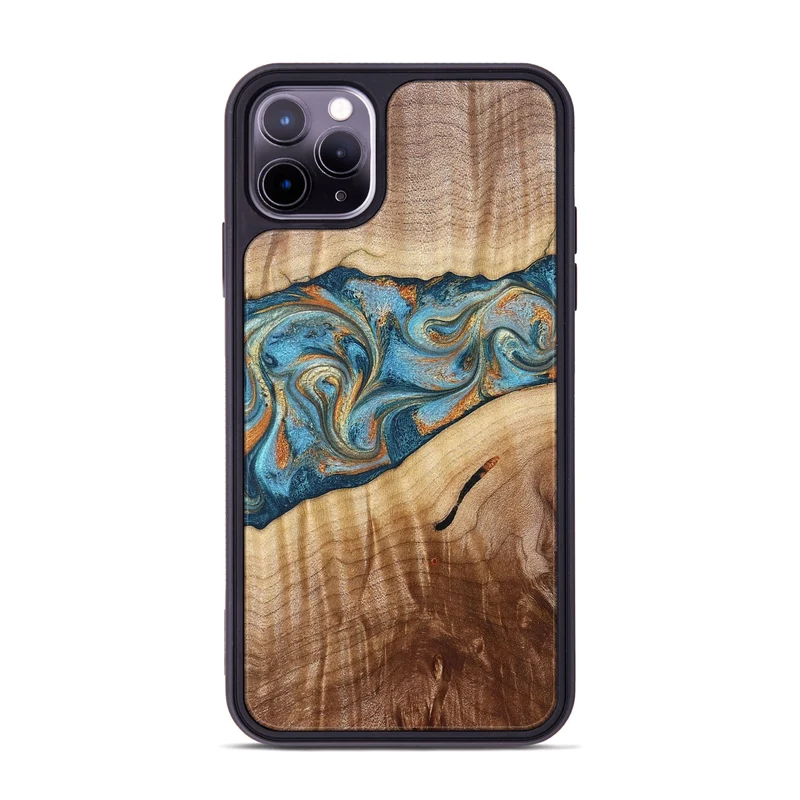 iPhone 11 Pro Max Wood Phone Case - Tyrese (Teal & Gold, 829704)