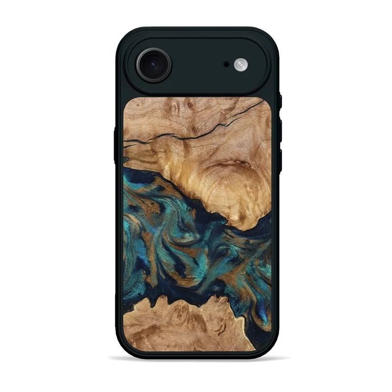 iPhone 17 Air Wood Phone Case - Makaila (Teal & Gold, 829711)
