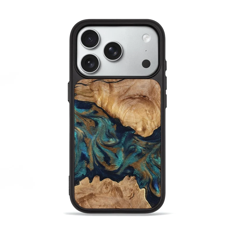 iPhone 18 Pro Wood Phone Case - Makaila (Teal & Gold, 829711)
