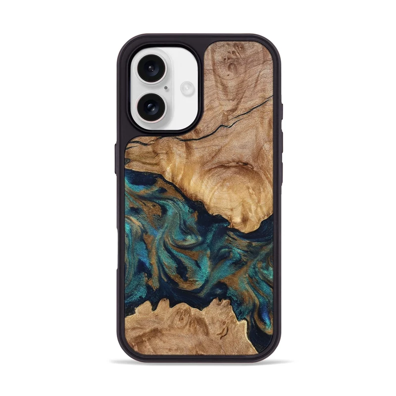 iPhone 17 Wood Phone Case - Makaila (Teal & Gold, 829711)