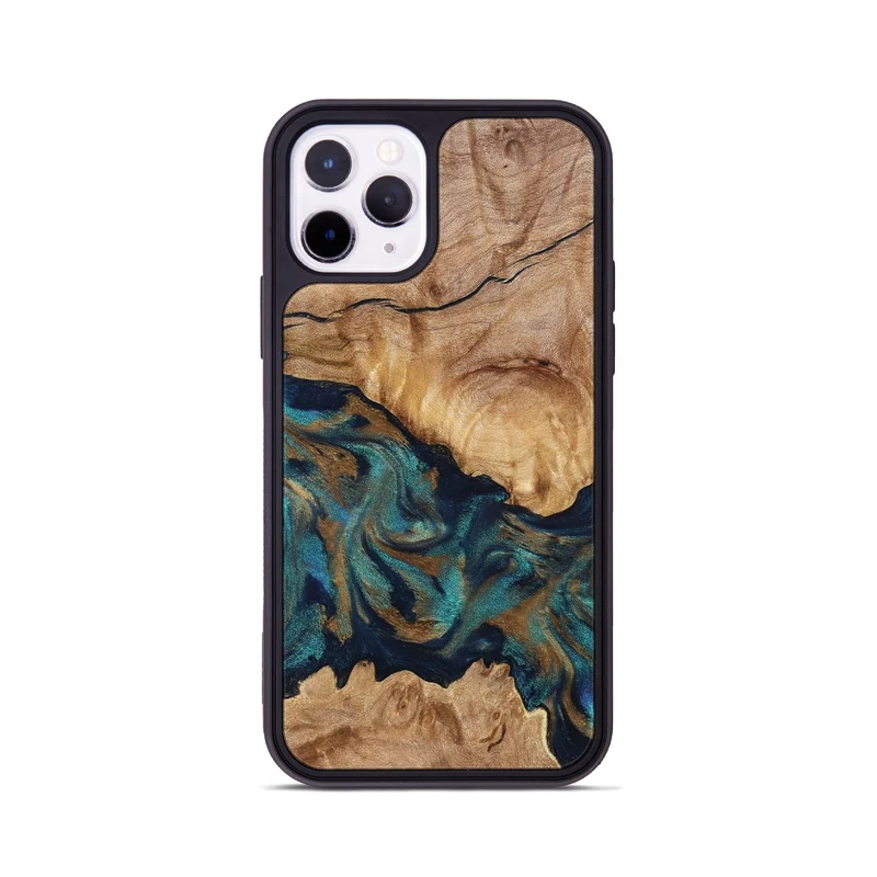 iPhone 11 Pro Wood Phone Case - Makaila (Teal & Gold, 829711)