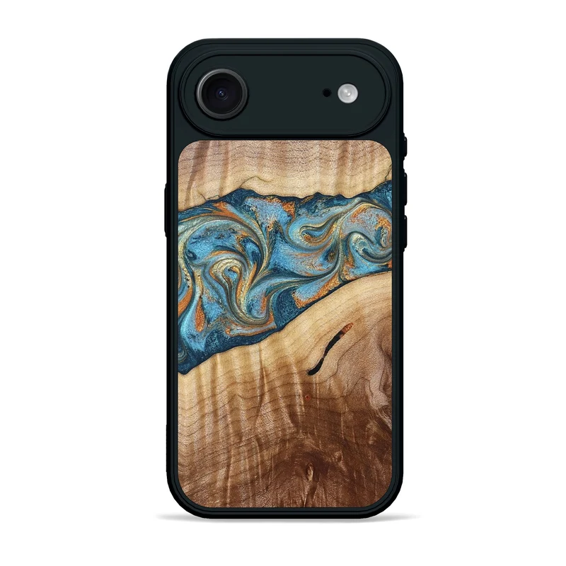 iPhone 17 Air Wood Phone Case - Tyrese (Teal & Gold, 829704)