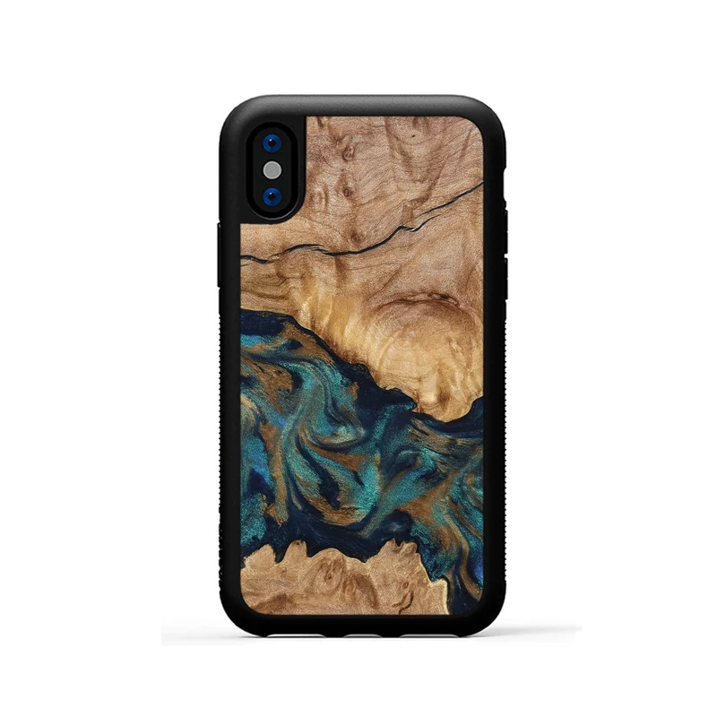 iPhone Xs Wood Phone Case - Makaila (Teal & Gold, 829711)