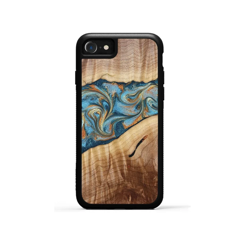 iPhone SE Wood Phone Case - Tyrese (Teal & Gold, 829704)