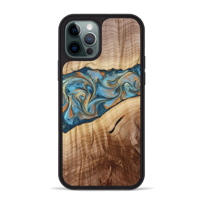 iPhone 12 Pro Max Wood Phone Case - Tyrese (Teal & Gold, 829704)