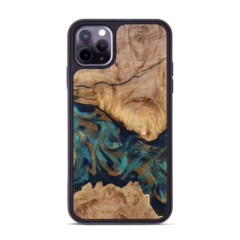 iPhone 11 Pro Max Wood Phone Case - Makaila (Teal & Gold, 829711)