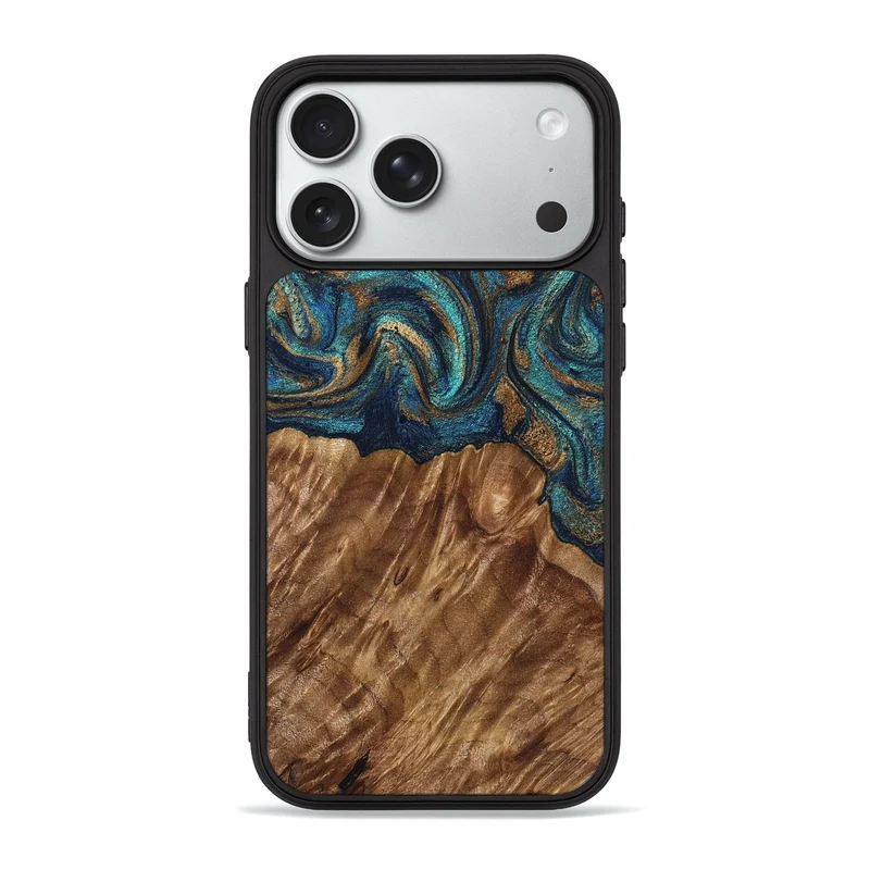 iPhone 18 Pro Max Wood Phone Case - Pamala (Teal & Gold, 829705)