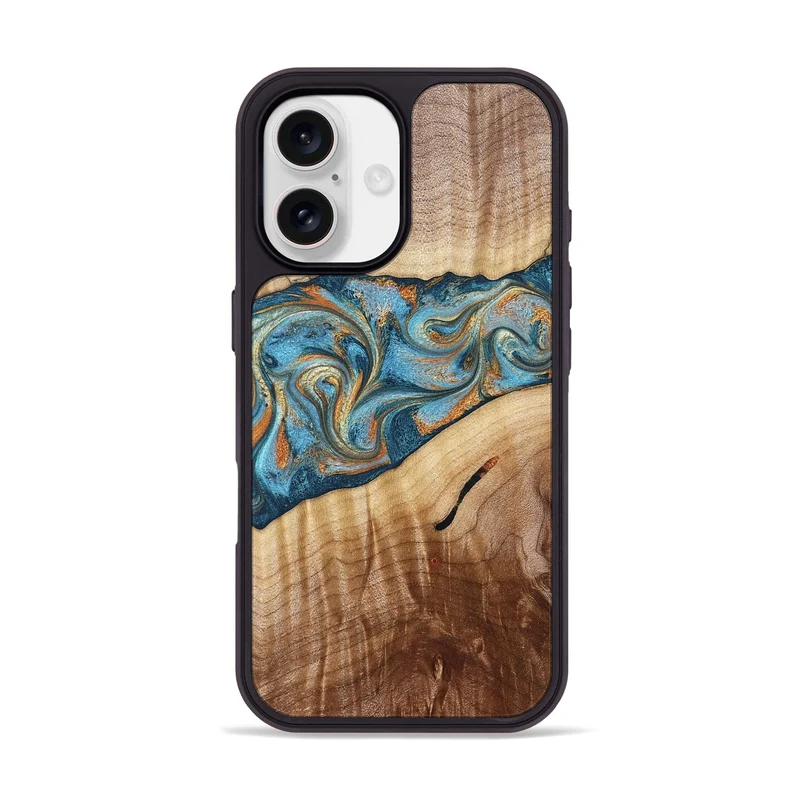 iPhone 17 Wood Phone Case - Tyrese (Teal & Gold, 829704)