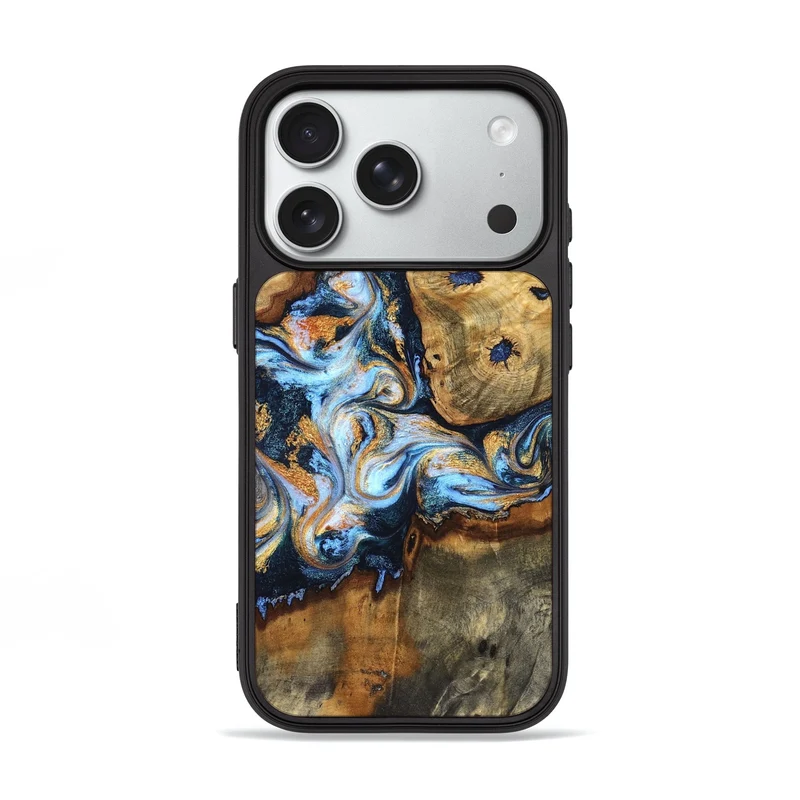 iPhone 18 Pro Wood Phone Case - Callie (Teal & Gold, 829709)