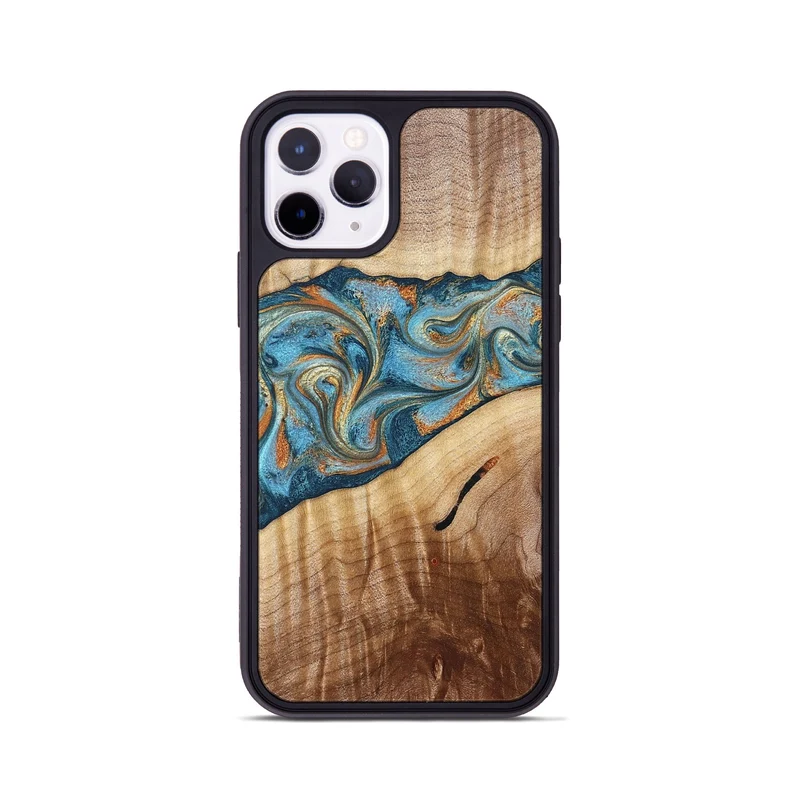 iPhone 11 Pro Wood Phone Case - Tyrese (Teal & Gold, 829704)