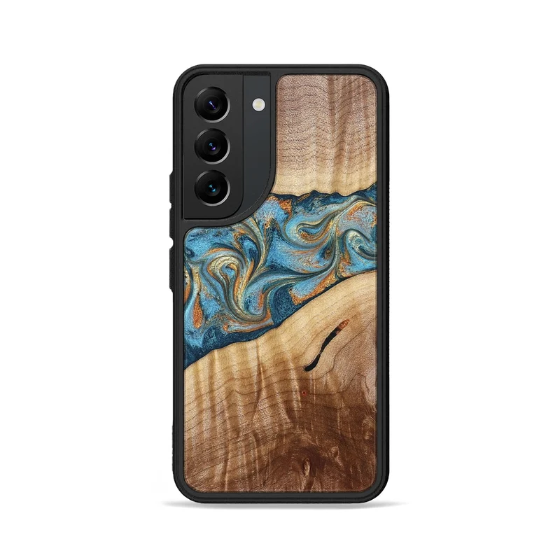 Galaxy S22 Wood Phone Case - Tyrese (Teal & Gold, 829704)